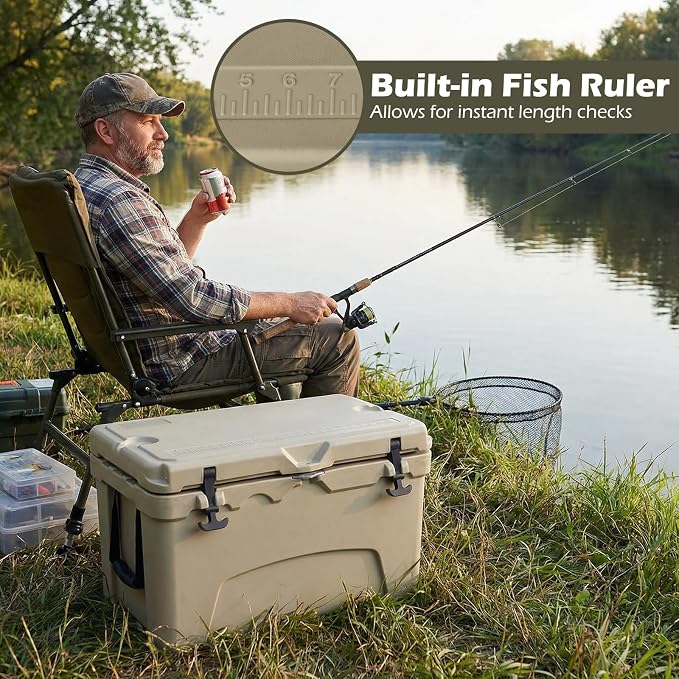 Goplus Hard Cooler, Insulated Ice Chest w/Portable Handles, Cup Holders, Ruler, Bottle Opener, 6 Day Ice Retention for Drink, Beverage, Camping, Fishing, Beach