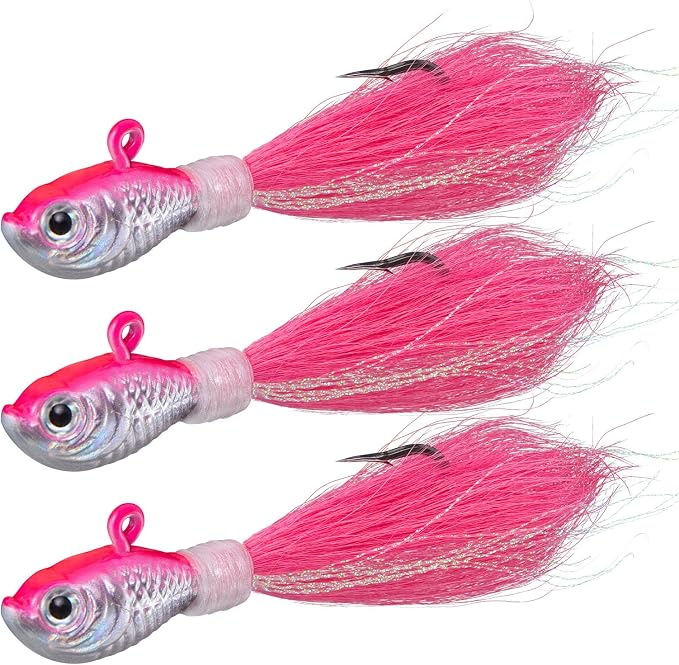 Dr.Fish 3 Pack Bucktail Jig Lure Hair Jig Saltwater Freshwater Lures Surf Fishing Bass Flounder Striper Bluefish Halibut Redfish