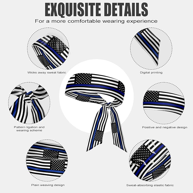 Flag Tie Headbands for Men Women, Moisture Wicking Sweatband Breathable Sports Headwrap, Non-Slip Stretchy Adjustable Fitness Hair Band