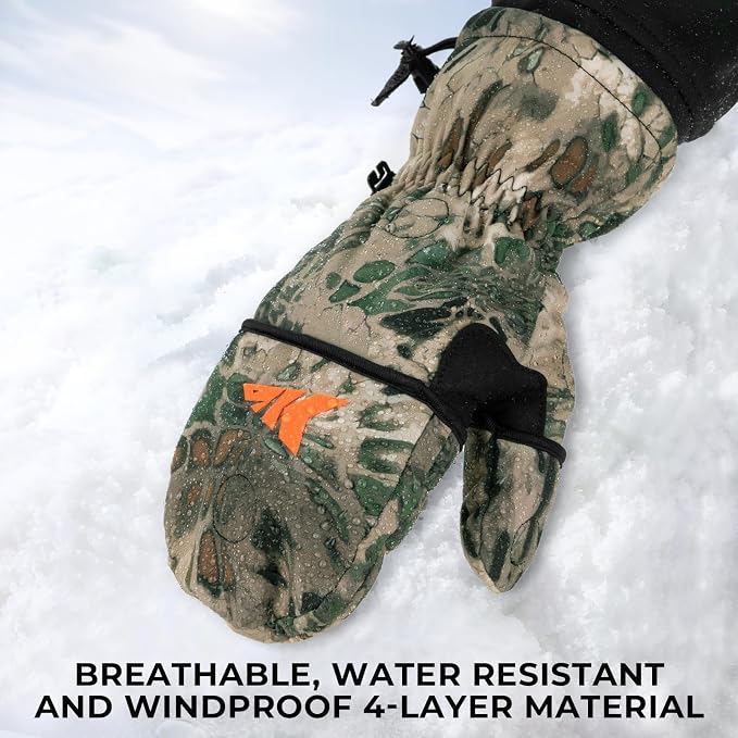 KastKing PolarBlast Convertible Ice Fishing Gloves Cold Weather Mittens and Fingerless Gloves with 3M Thinsulate Ideal for Ice Fishing, Photography