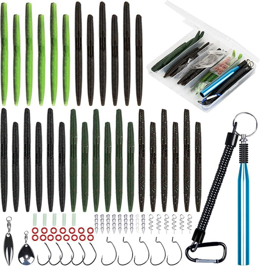 30/50/78/100Pcs Senko Worms Kit – 4"/5" Soft Plastic Fishing Lures with Salt Impregnation for Bass Fishing