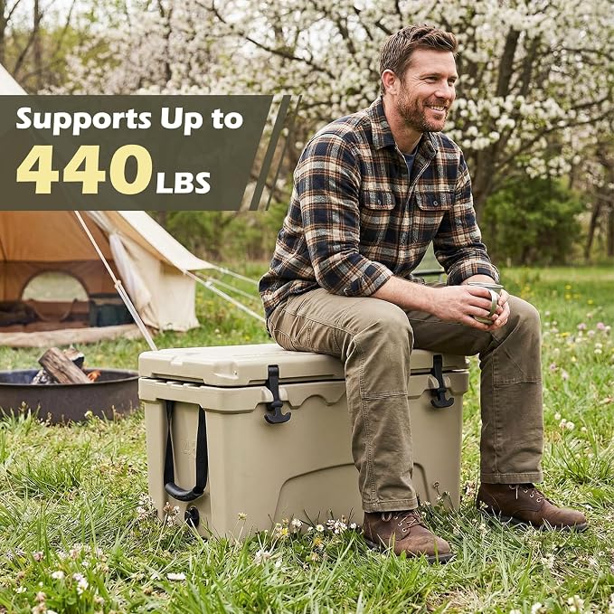 Goplus Hard Cooler, Insulated Ice Chest w/Portable Handles, Cup Holders, Ruler, Bottle Opener, 6 Day Ice Retention for Drink, Beverage, Camping, Fishing, Beach