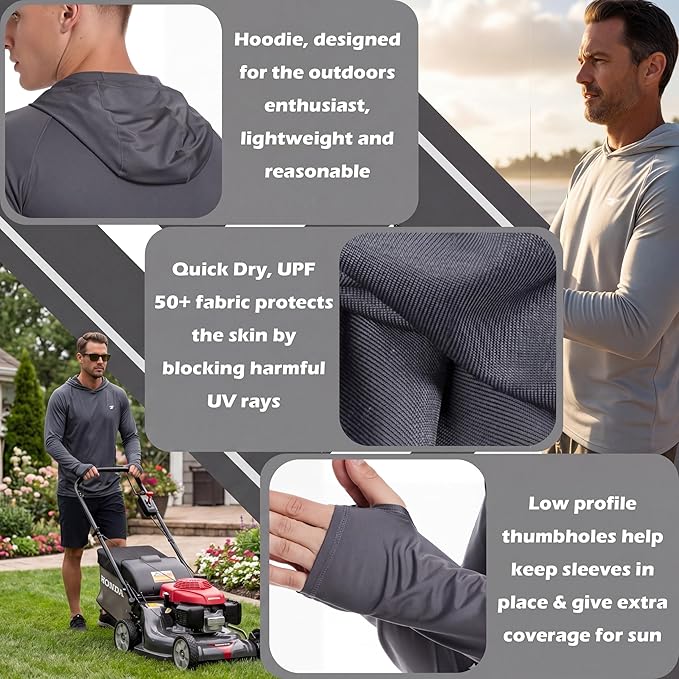 TELALEO 3 Pack Men's UPF 50+ Sun Protection Lightweight Hoodie Performance Long Sleeve SPF UV Shirt for Fishing Running