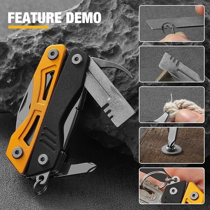 VIRENKNIFE Multitool,13-in-1 Stainless Steel Multi Tool Pliers with Pocket Knife,Bottle Opener，Screwdriver，Perfect for Camping, Outdoor and Everyday Use,Gifts for Men Dad（Black & Yellow）