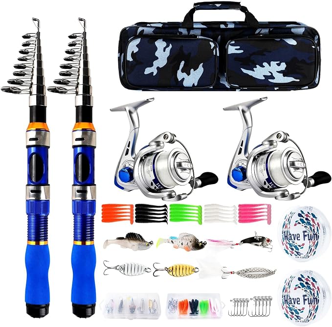 Telescopic Fishing Rod Reel Combo 2PCS 6.89FT Collapsible Fishing Pole Spinning Reel Lures Accessories with Fishing Bag Portable Fishing Rod Kit for Saltwater Freshwater Travel Fishermen Gift