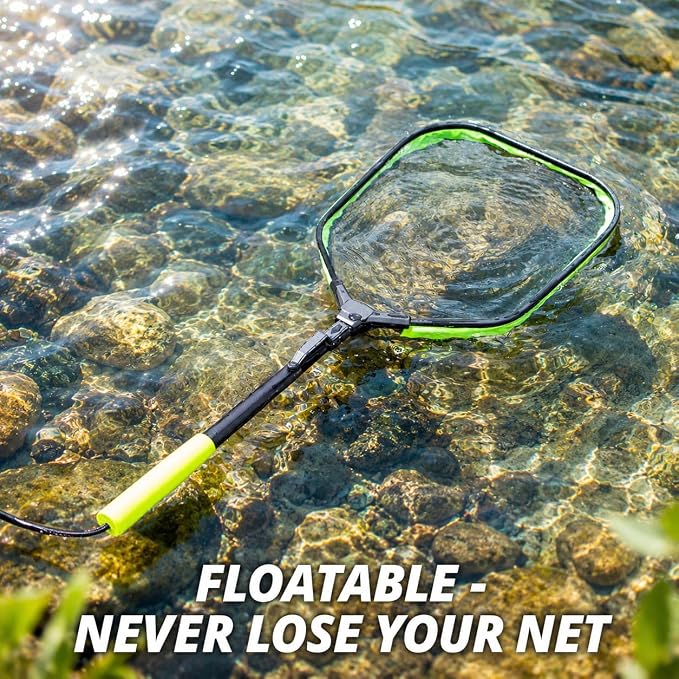 Floating Fishing Net, Collapsible Landing Net, Fish Net with Rubber Coated Polyethylene Netting for Bass, Trout, Fly Fishing, Kayak & Boat Fishing