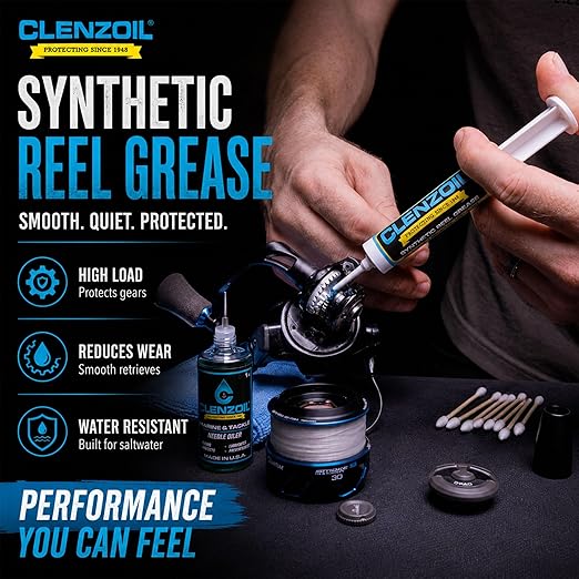 Clenzoil Marine & Tackle Reel Care Kit - with Fishing Reel Oil & Grease - All-in-One Cleaning Kit - for Freshwater & Saltwater Reels - Fish Reel Maintenance Kit
