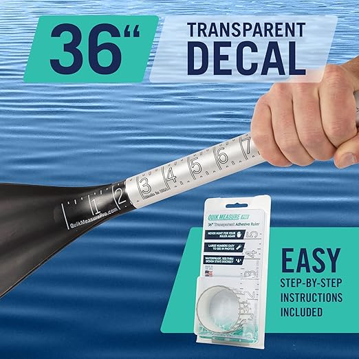 36" Fish Measuring Ruler Sticker | Transparent Waterproof Decal Tape | Made in USA | Large Bold Easy Read Markings | Boat, Kayak, Net, Cooler, Table Compatible | Marine Grade Adhesive | Easy Install