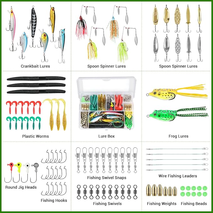 PLUSINNO Fishing Lures, All-in-One Fishing Tackle Box with Tackle Included, Fishing Gear Lure Bait Accessories Kit for Freshwater Bass Trout, Ideal Fishing Gifts for Men, Father & Beginners