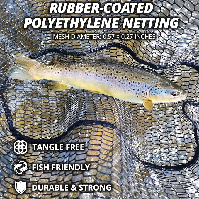 Floating Fishing Net, Collapsible Landing Net, Fish Net with Rubber Coated Polyethylene Netting for Bass, Trout, Fly Fishing, Kayak & Boat Fishing
