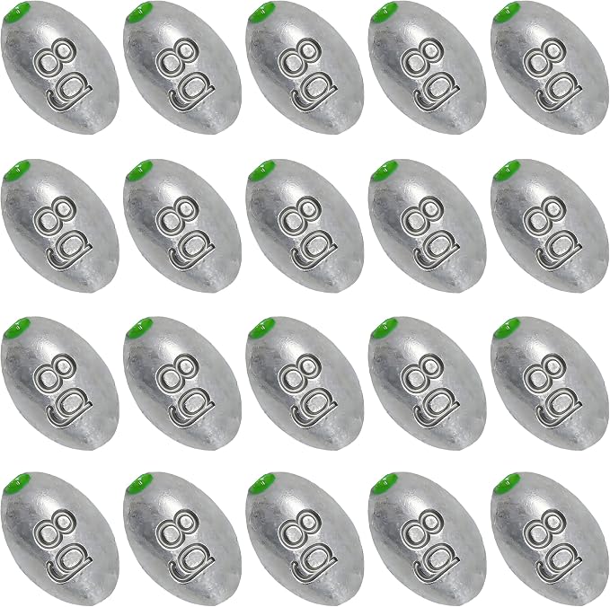Egg Sinkers Bullet Fishing Weights Oval Shaped with Plastic Core Slip Sinkers for Catfish Fishing Casting Saltwater and Freshwater 1/5oz to 2oz