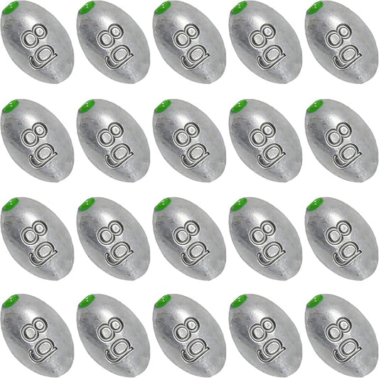 Egg Sinkers Bullet Fishing Weights Oval Shaped with Plastic Core Slip Sinkers for Catfish Fishing Casting Saltwater and Freshwater 1/5oz to 2oz