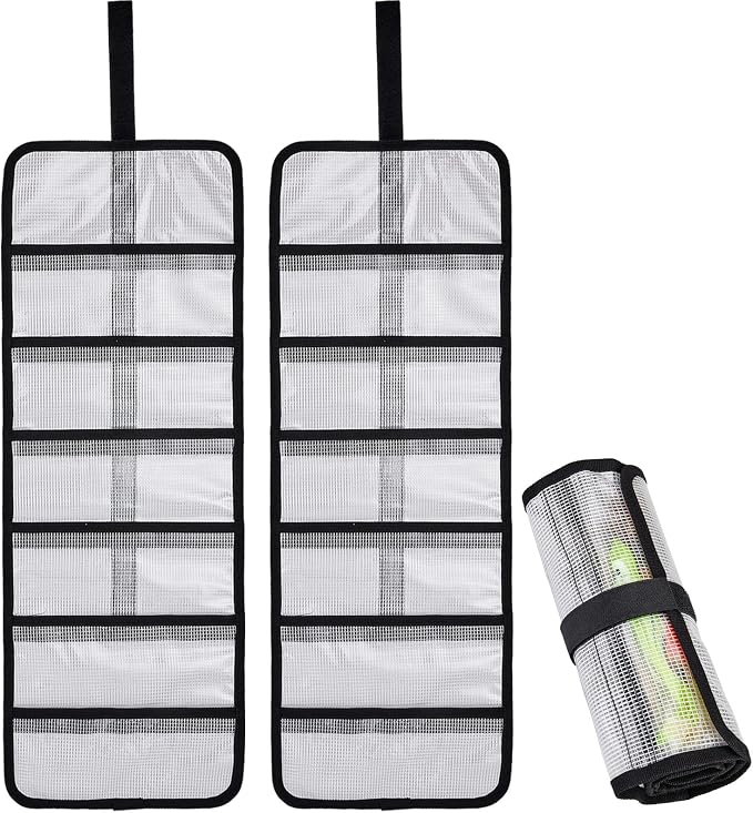 Roll Up Fishing Lure Wraps Set-Durable Lure Bag 6 Pocket PVC Protective Cover Saltwater Hook Covers Fabric Lure Protector Trolling Lure Tackle Box