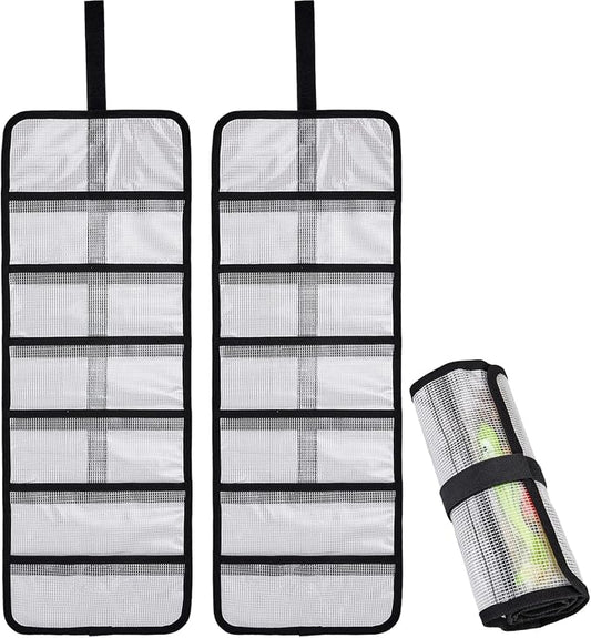 Roll Up Fishing Lure Wraps Set-Durable Lure Bag 6 Pocket PVC Protective Cover Saltwater Hook Covers Fabric Lure Protector Trolling Lure Tackle Box