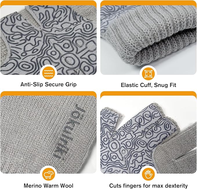 Jökulríki Merino Wool Gloves 3-Cut Fingerless Gloves for Men Women Cold Weather Winter Fishing Photography