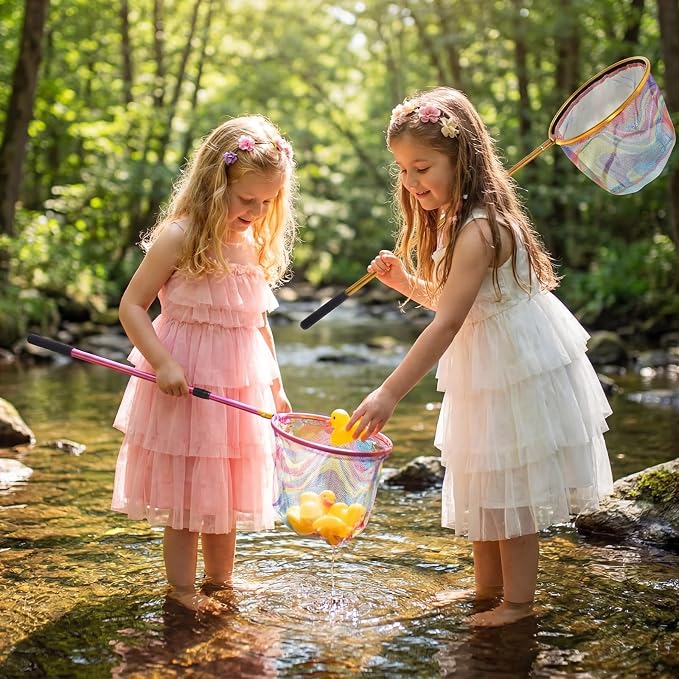 6 Pack Telescopic Fishing Nets, Retractable Lightweight Aluminum Alloy Landing Nets with Non-slip Handle for Catching & Releasing Frogs, Butterflies, Fish for Beach, Pond, Park Outdoor Use