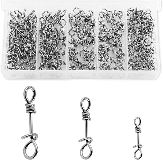 Alwonder 150-Pack Fly Fishing Snaps Twist Clips, 3/5 Sizes Stainless Steel Quick Change Lure Snaps No Knot Clip Quick Snap Fast Snap Lure Connector for Jigs Lures Fishing Clips Swivels Terminal Tackle