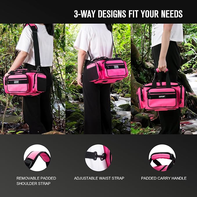Goture Fishing Tackle Bag with 4 Tackle Boxes, Soft Side 600D Water-Resistant Cross Body Sling Fishing Bag, Small Saltwater Gear Storage Tactical Bags, Gifts for Men/Women (15.75"x9.45"x8.27")