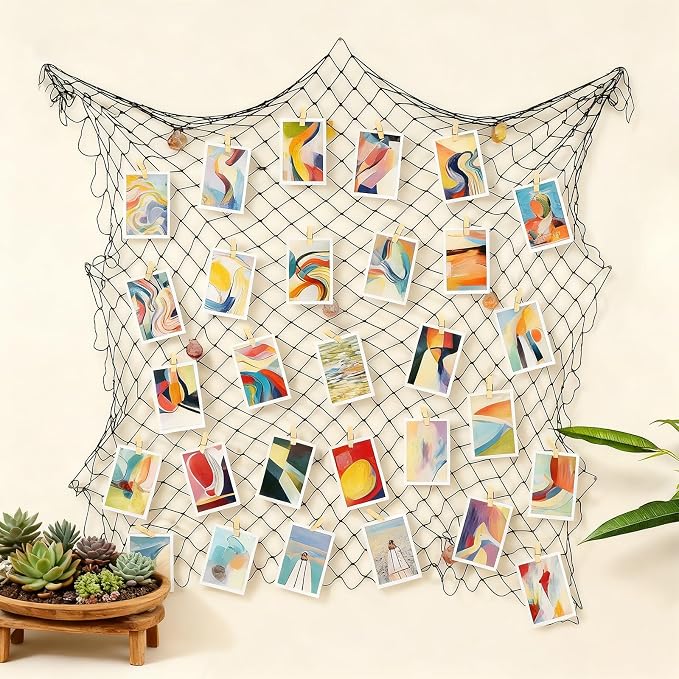 Decorative Fishing Net 80x40 Inch, Patioland 2 Pack Large Black Picture Fish Net, Wall Photo Hanging Fishnet for Nautical Mermaid Pirate Ocean Themed Hawaii Beach Under The Sea Party Decorations