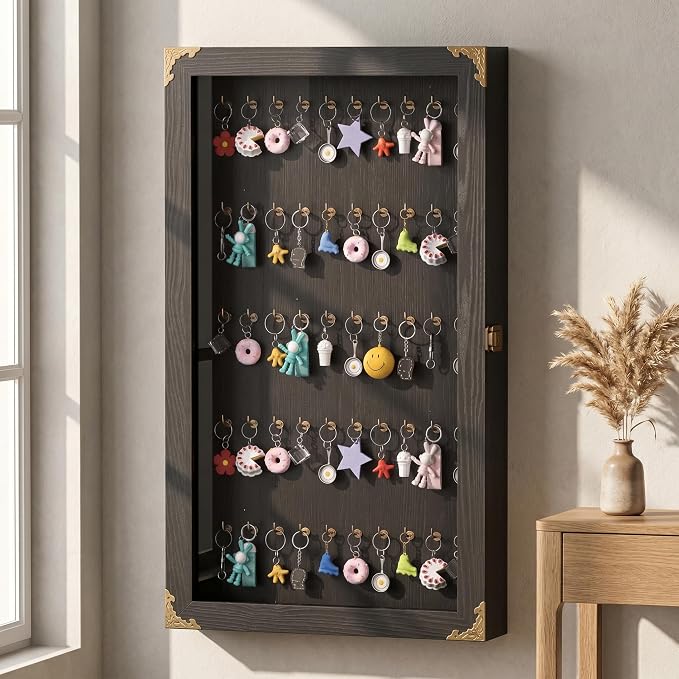 tonchean Fishing Lures Keychain Display Case Wall Mount Pocket Watch Collection Display Case 5-Tier Wall Cabinet for Room Decor, 24.4in(H) x14.2in(Wx2.6in(D), Black