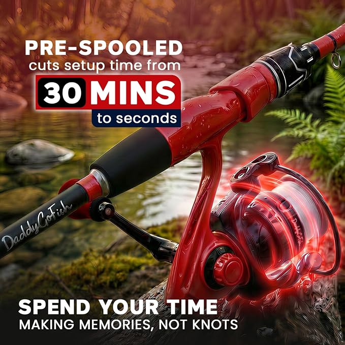DaddyGoFish Spinning Fishing Rod and Reel Combo Set with Tackle Box | Kids Fishing Pole | Carbon Fiber Telescopic Fishing Rod Kit | Spinning Reel for Travel Saltwater Freshwater Fishing Gear Kit