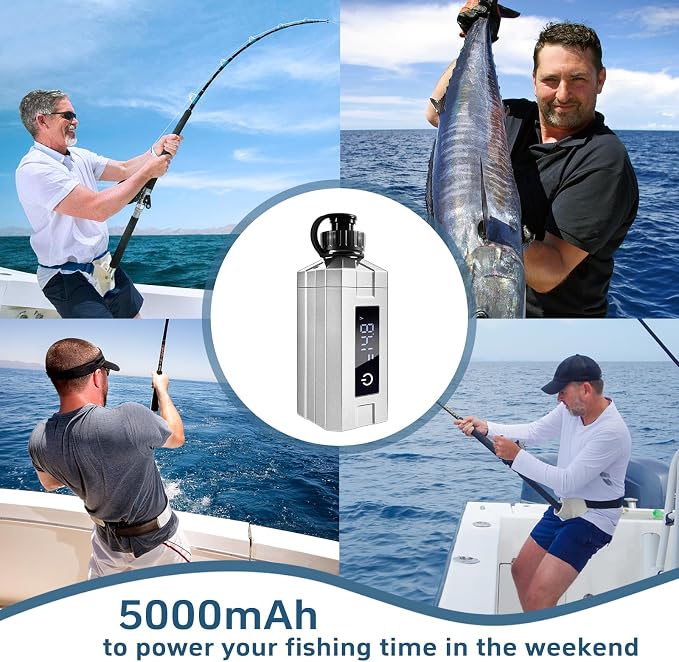 Super Mini Electric Fishing Reel Battery. Latest Model with Digital LED Display. Compatible with Daiwa & Shimano Electric reels.