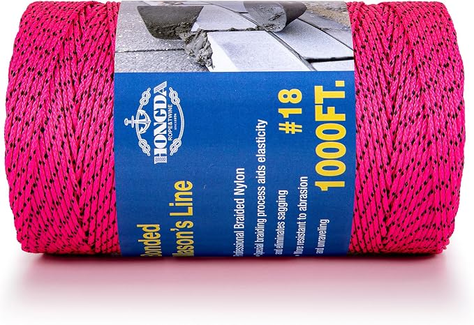 HONGDA Professional Masonry String Lines, 1000 Feet #18 Bonded Braided Nylon Mason Line, Durable and Versatile String for Masonry, Construction, Gardening, and DIY Projects, Pink with Black Spots