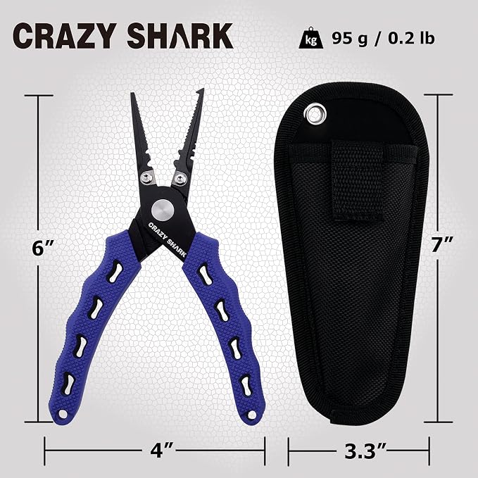 Fishing Pliers, Stainless Steel Fishing Tools, Saltwater Resistant Fishing Gear, Tungsten Carbide Cutters, Split Ring Pliers, Hook Remover with Coiled Lanyard and Sheath
