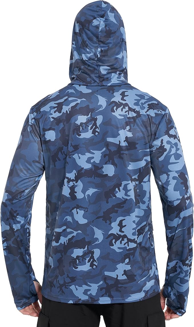 FISHEAL Men's Performance Fishing Hoodie Shirt - UPF 50+ Sun Protection Long Sleeve Thumbholes Shirts with Neck Gaiter