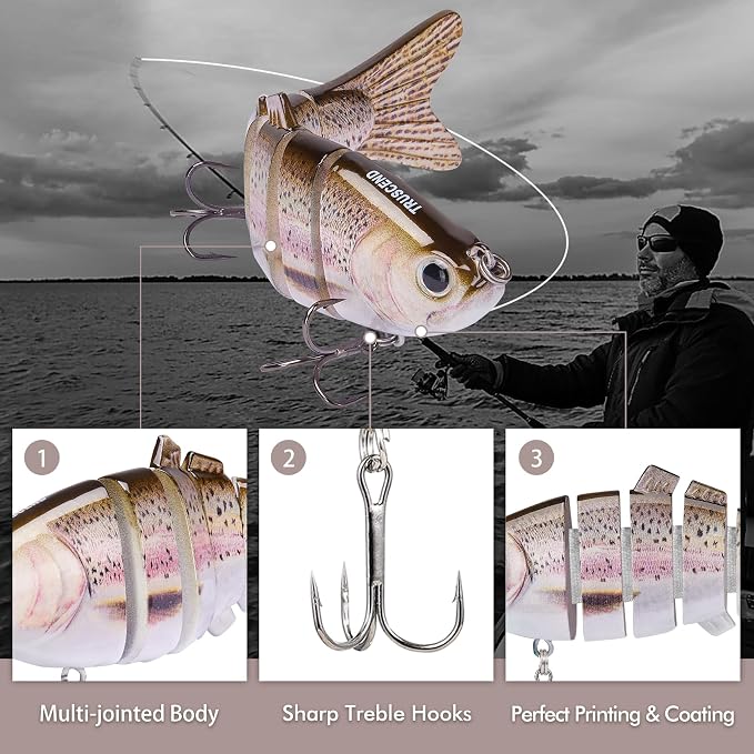TRUSCEND Swimmax Easy Catch Fishing Lures with BKK Hooks, Wiggling, Vibrating, Rattling and Gurgling for More Bites, Heavy-Duty Dyneema Fiber Jointed Swimbaits for Bass, Trout, Crappie, Walleye, Pike