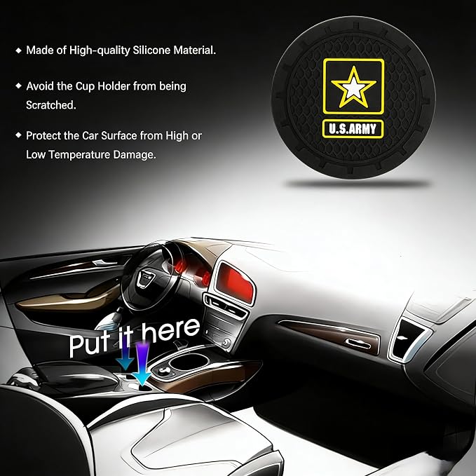 2 Pack Army Car Cup Holder, Non-Slip Cup Coasters for US Navy Star Fashion car Interior Accessories,Decorative Car Cup Mat, Diameter 2.75 Inch