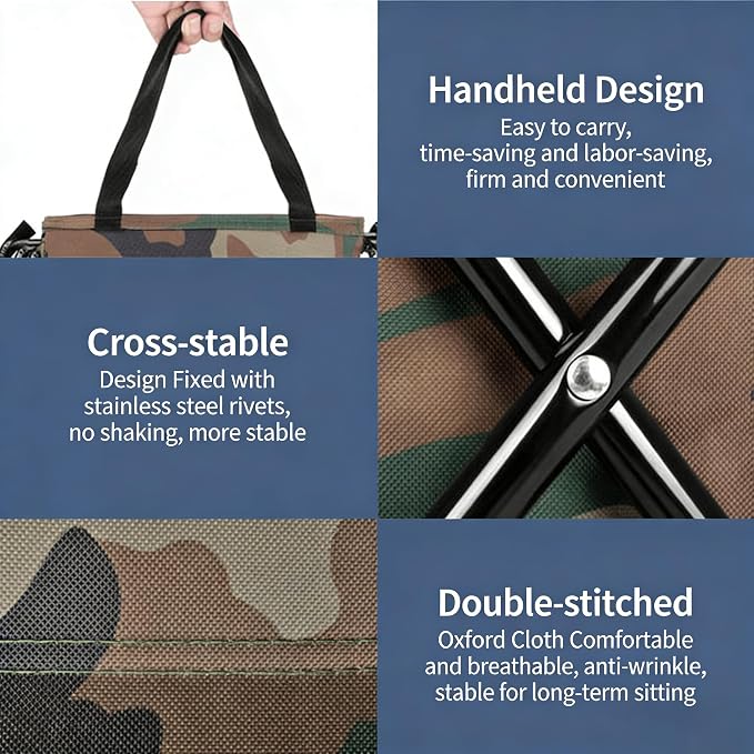 Foldable Fishing Chair with Cooler Bag, 3 in 1 Backpack Cooler Chair with Backrest, Lightweight Insulated Portable Fishing Chair for Fishing Hunting Hiking Travel