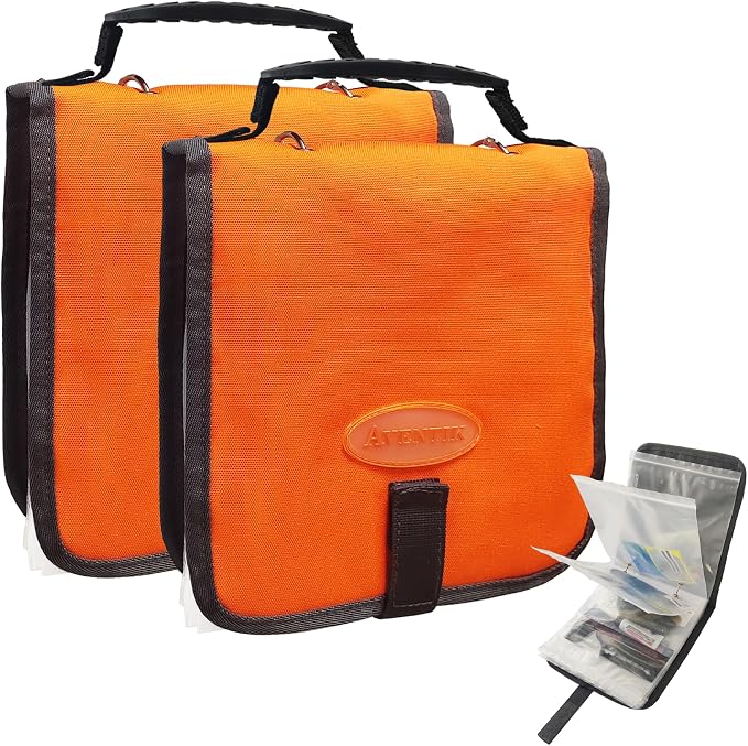 Aventik Fishing Tackle Binder Soft Cover Fishing Bait Organized Storage Rig Bag Soft Bait Binder Saltwater Resistant Fishing Bag 8.5x8.5x1.1inch(2xorange)