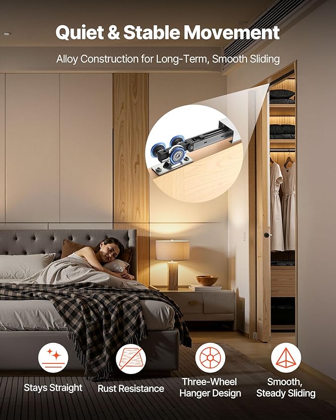 VEVOR Sliding Pocket Door Hardware Track Kit, 56.73" Pocket Door Track Kit with Soft Close Mechanism for Smooth and Quiet Sliding, Easy to Install, for 1" to 1 3/4" Thickness 30" Width Single Door