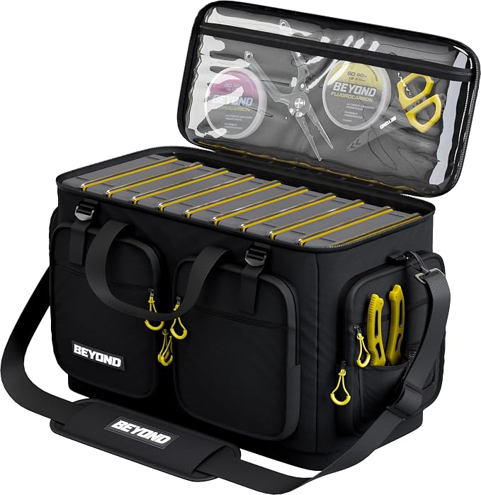 Beyond Fishing Hauler Tackle Bags - Water Resistant With Hard Molded Bottom - Perfect for Fresh Water & Salt Water Fishing Tackle Storage - Holds Tackle Boxes and Fishing Gear