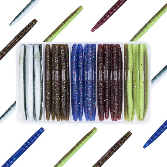 30/50/78/100Pcs Senko Worms Kit – 4"/5" Soft Plastic Fishing Lures with Salt Impregnation for Bass Fishing