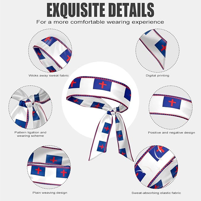 Flag Tie Headbands for Men Women, Moisture Wicking Sweatband Breathable Sports Headwrap, Non-Slip Stretchy Adjustable Fitness Hair Band