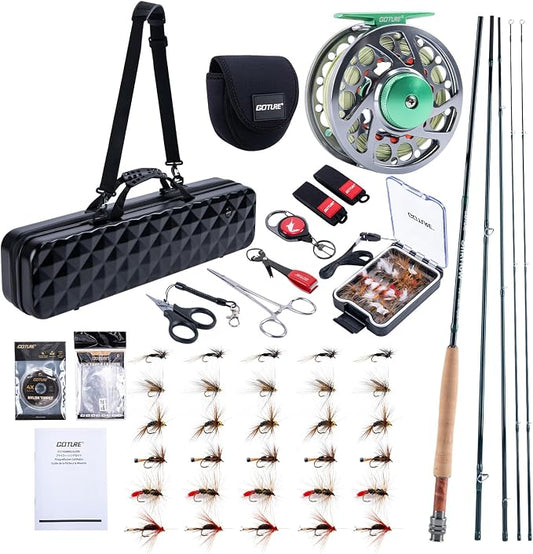 Goture Fly Fishing Rod and Reel Combo with Fly Rod & Gear Case, 9FT 4-Piece Fly Rod, Pre-Spooled Reel, Fly Line, Flies, Leader, Tippet, Forceps, Nipper and Complete Starter Kit