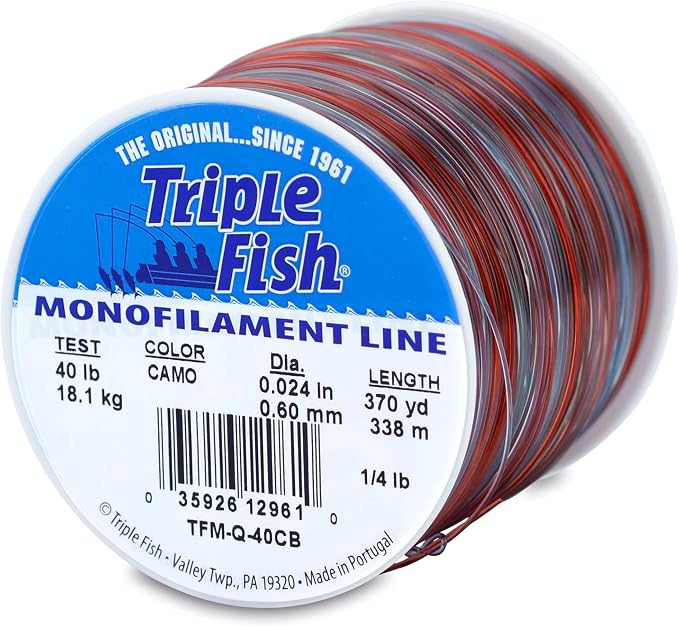 Triple Fish Monofilament Fishing Line - Strong Clear Pink Camo Color for Trolling, Bottom Fishing, Casting Main Line Catfish, Bass