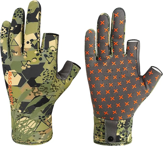 BASSDASH Unisex Fingerless Camo Hunting Gloves for Men's Women's Early Season Warm Weather UPF 50+ Lightweight Fishing Photography HG03