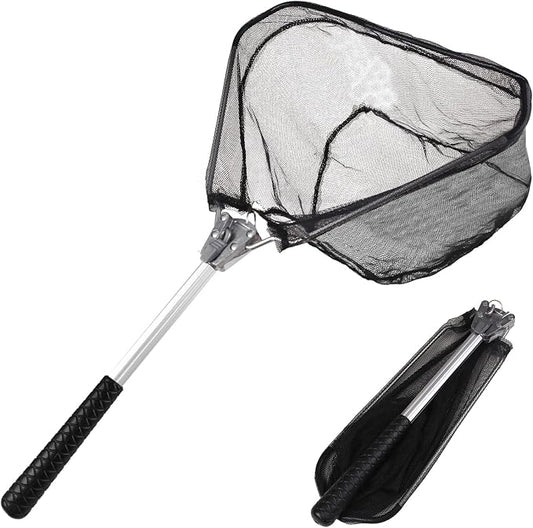 Yeahmart Fishing Landing Net with Telescopic Aluminum Handle Pole, Collapsible Nylon Mesh Minnow Fish Net for Saltwater & Freshwater, Portable Fishing Gear for Kids, Men, Women, Extends 21-75 Inches