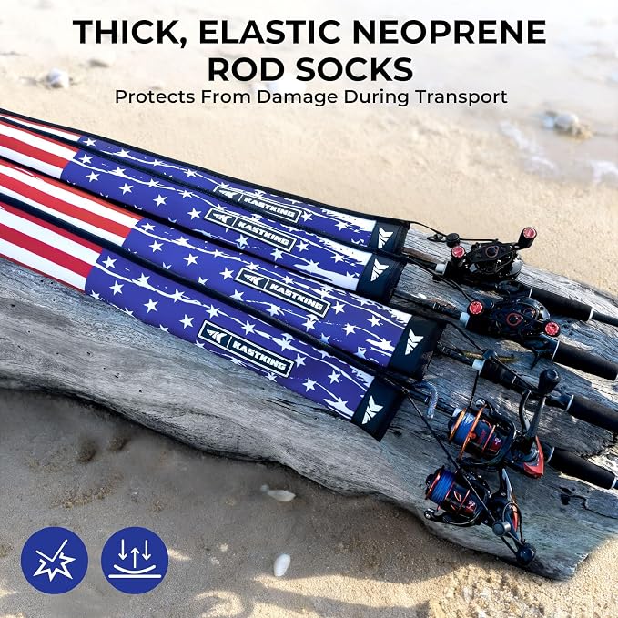 KastKing MeshGuard Rod Socks, Fishing Rod Sleeve, Neoprene Fishing Pole Sleeve, Fishing Rod Covers, Built-in Hanging Loop & Adjustable Lanyard, Fits Casting, Spinning, & Fly Rods