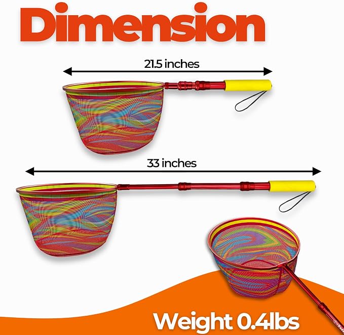 DaddyGoFish Kids Fishing Net - Extendable Telescopic Landing Net for Boy Girl Children Catching Small Fish Crab Shrimp Minnow Dragonfly Beach Pier Lake River Ocean