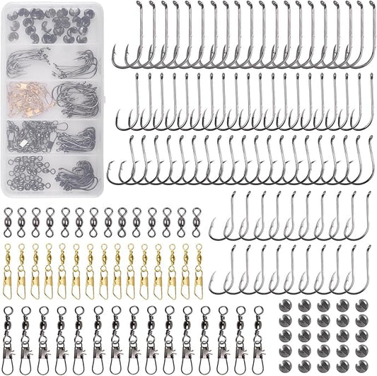 Fishing Hooks Sinkers Snap Swivels Assortment 150pcs Fishing Terminal Tackle Kit Baitholder Octopus Circle Hooks Sinkers Assortment Fishing Accessories