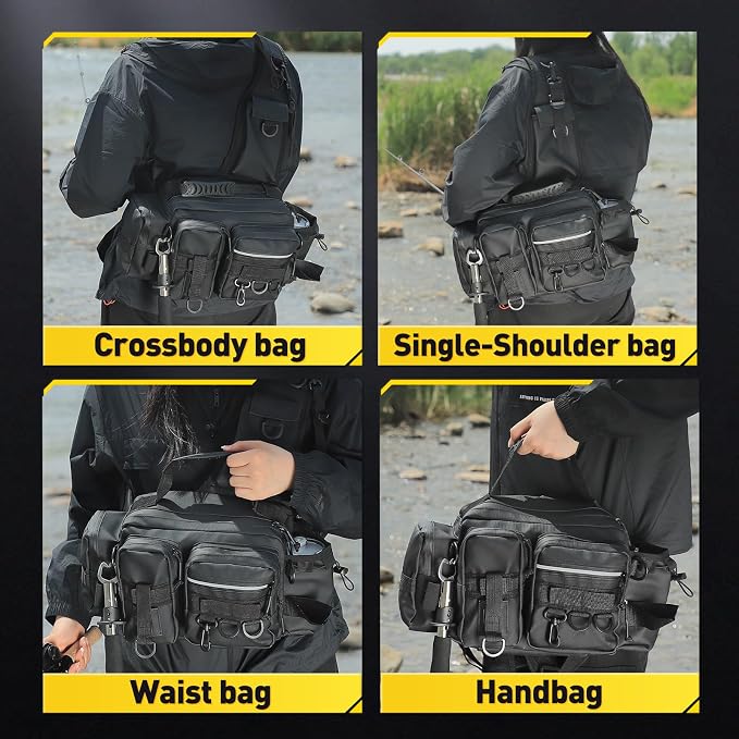 Multi - Carry Fishing Fanny Pack - Rod - Holding, Water - Repellent, Large Capacity for Bass Angling