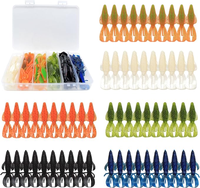 Soft Fishing Lures Set - 20pcs/50pcs/60pcs Floating Worm Baits for Freshwater & Saltwater, Lifelike Slow-Sinking Design, Ideal for Bass Fishing