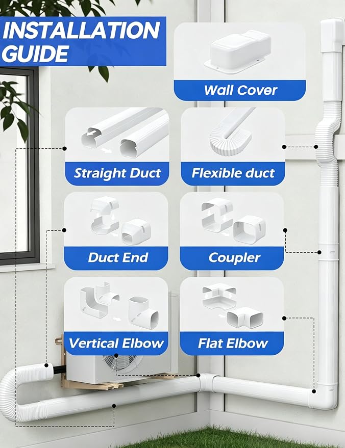 4'' 17 Ft Mini Split Line Cover Set Kit, Ductless Pipe Cover for Mini Split Line, Line Set Cover for Mini Split Air Conditioner, Central AC Pipe Cover