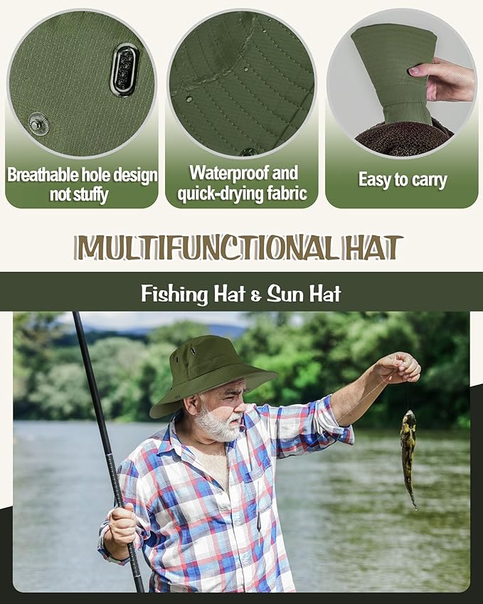 Shihanee 2 Pcs Men's Fishing Vest Sun Hat Multi Pocket Safari Vest for Outdoor Hiking Summer Travel