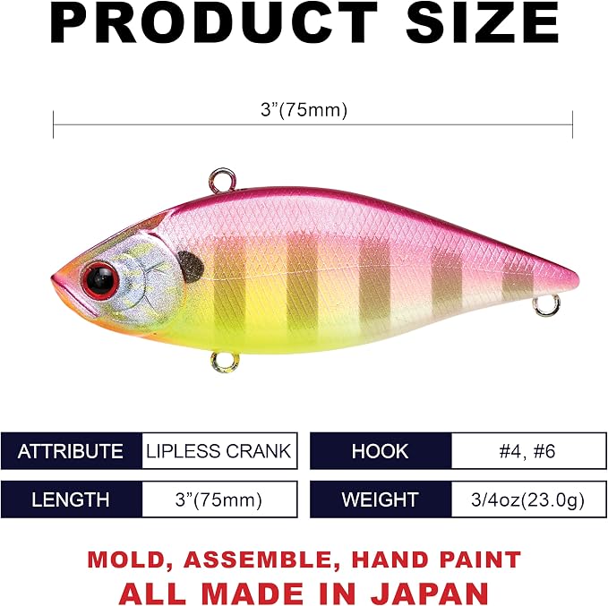 LUCKY CRAFT LV 500, Freshwater Bass Fishing Lure, Lipless Crank Bait, Smallmouth, Sinking, Tournament Winning, Perfect Wobbling, Fishing Gear, Fishing Accessories, Fishing Tackle