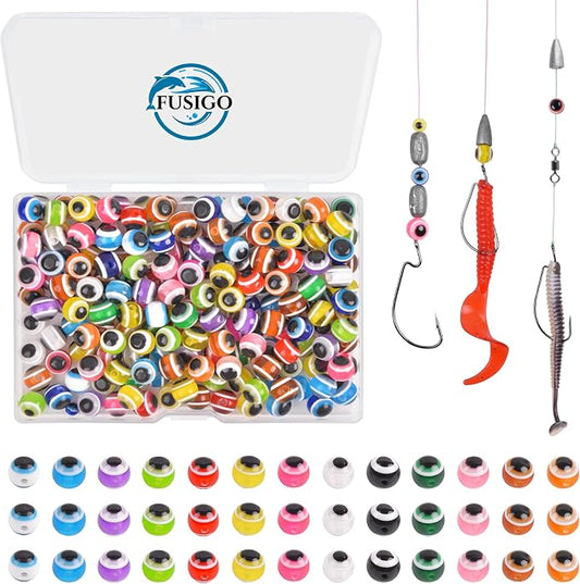 Fishing Beads Assortment Kit Hard Plastic Fishing Line Beads Bait Eggs for Texas Carolina Rigs Fish Rigs DIY Kit, 300pcs Mix, 8mm 200pcs